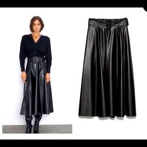Chic Black A-Line Leather Skirt